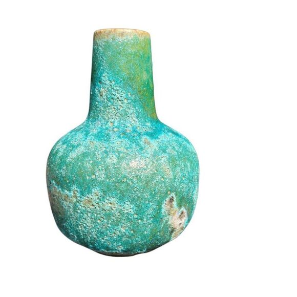 Flower Vase Turquoise Shabby Chic Rough Primitive Stoneware Art Decor Holder - Picture 1 of 6